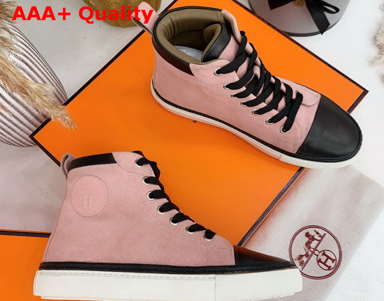 Hermes High Top Sneaker in Pink Suede Calfskin Replica