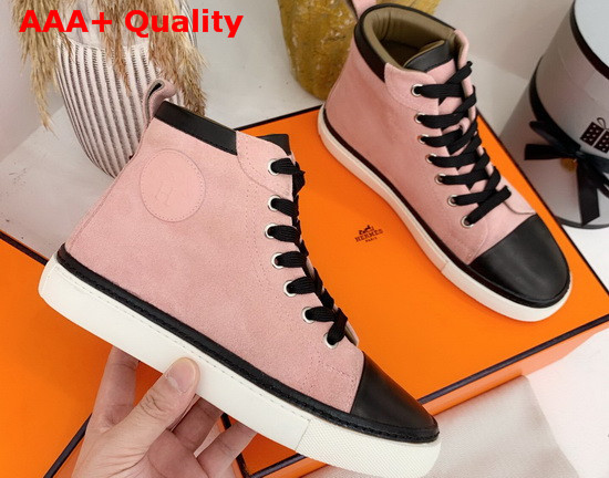 Hermes High Top Sneaker in Pink Suede Calfskin Replica