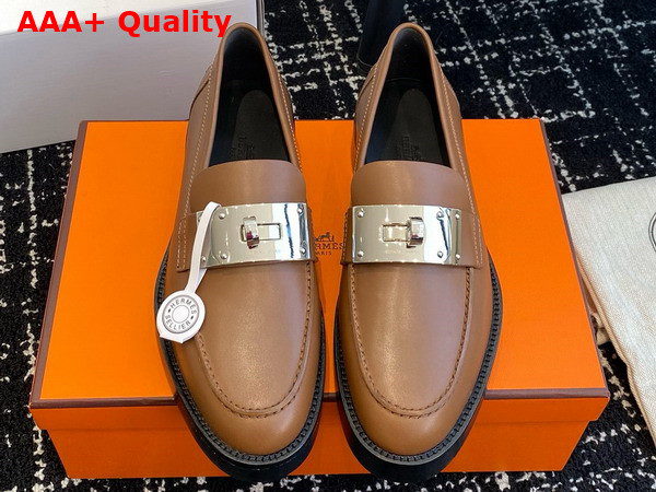 Hermes Hot Loafer in Brun Fume Calfskin with Iconic Oversized Kelly Buckle Replica