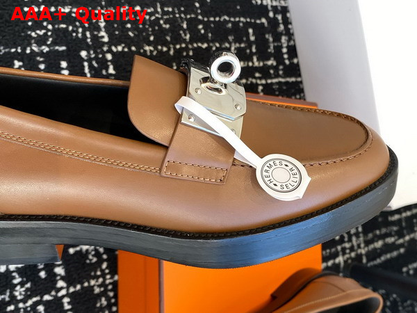 Hermes Hot Loafer in Brun Fume Calfskin with Iconic Oversized Kelly Buckle Replica