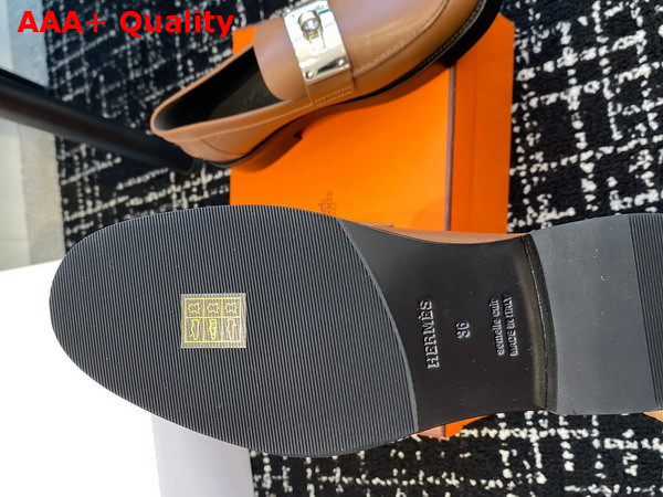 Hermes Hot Loafer in Brun Fume Calfskin with Iconic Oversized Kelly Buckle Replica