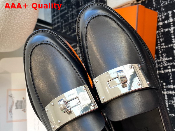 Hermes Hot Loafer in Noir Calfskin with Iconic Oversized Kelly Buckle Replica