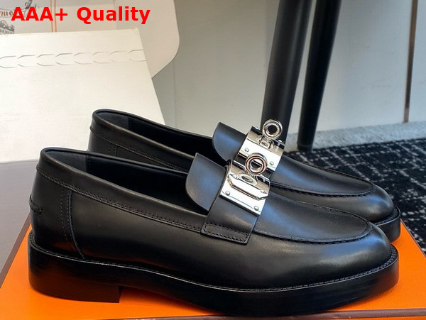 Hermes Hot Loafer in Noir Calfskin with Iconic Oversized Kelly Buckle Replica