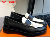 Hermes Hour Loafer in Glazed Calfskin with Iconic H Cut Out Detail Noir and Blanc Replica