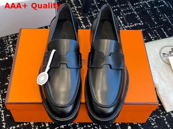 Hermes Hour Loafer in Noir Glazed Calfskin with Iconic H Cut Out Detail Replica