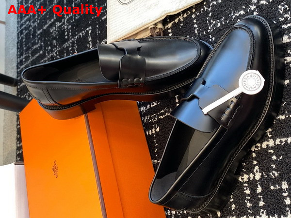 Hermes Hour Loafer in Noir Glazed Calfskin with Iconic H Cut Out Detail Replica