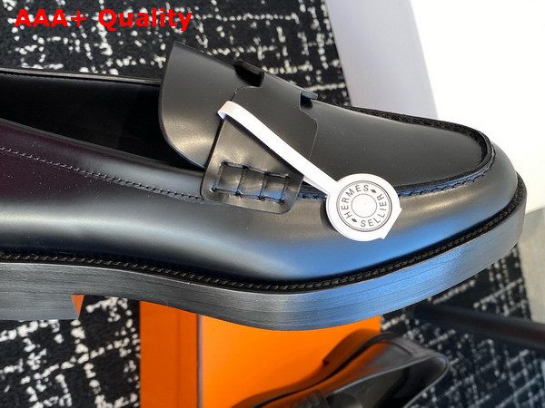 Hermes Hour Loafer in Noir Glazed Calfskin with Iconic H Cut Out Detail Replica