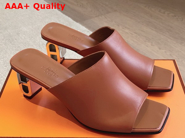 Hermes Iconique 60 Sandal in Gold Brown Calfskin Replica