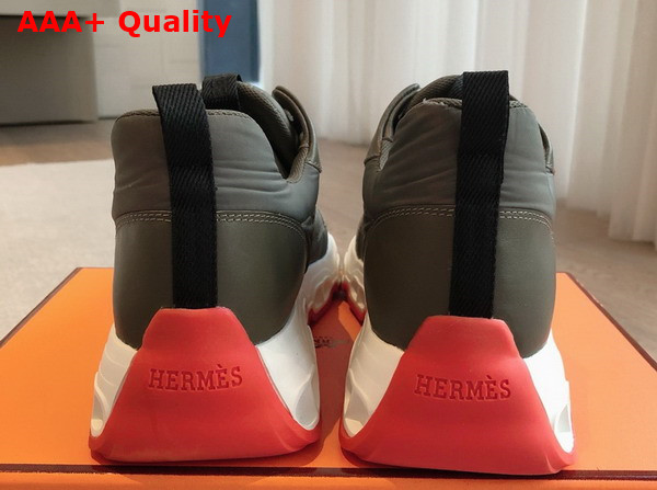 Hermes Impulse Sneaker in Khaki Fabric and Calfskin Replica