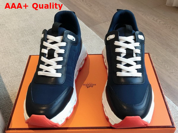 Hermes Impulse Sneaker in Navy Blue Fabric and Calfskin Replica