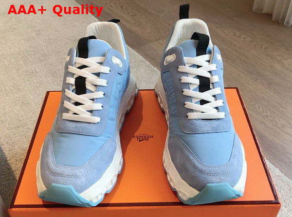 Hermes Impulse Sneaker in Sky Blue Fabric and Suede Replica