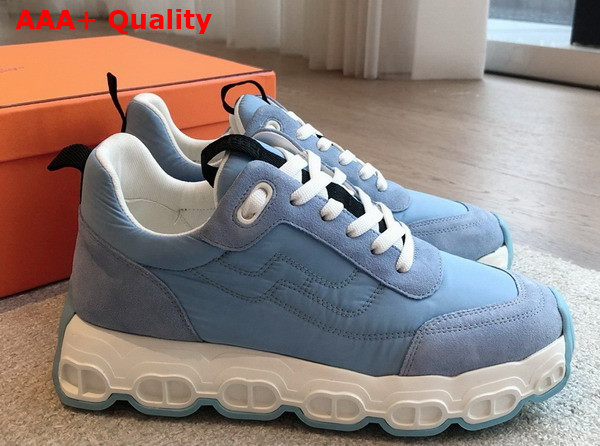 Hermes Impulse Sneaker in Sky Blue Fabric and Suede Replica