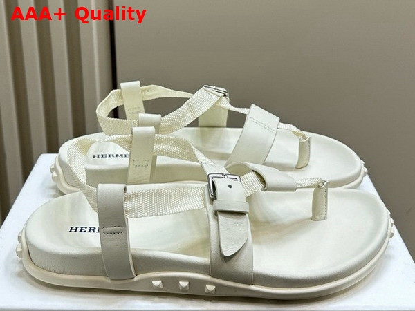 Hermes Inboard Sandal in Blanc Woven Ribbon and Calfskin Replica