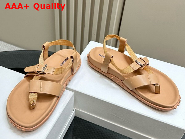 Hermes Inboard Sandal in Milk Tea Color Woven Ribbon and Calfskin Replica