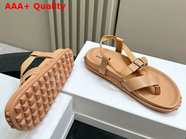 Hermes Inboard Sandal in Milk Tea Color Woven Ribbon and Calfskin Replica