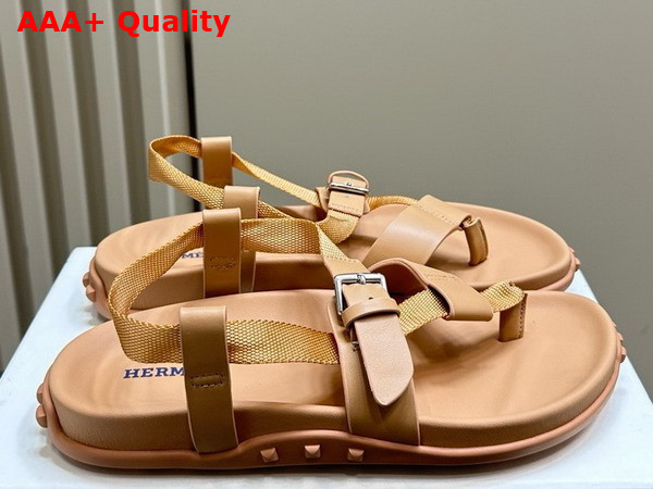 Hermes Inboard Sandal in Milk Tea Color Woven Ribbon and Calfskin Replica