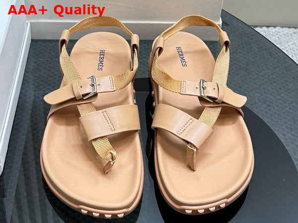 Hermes Inboard Sandal in Milk Tea Color Woven Ribbon and Calfskin Replica