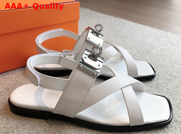 Hermes Ines Sandal in Blanc Calfskin Replica