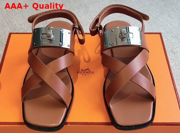 Hermes Ines Sandal in Brown Calfskin Replica