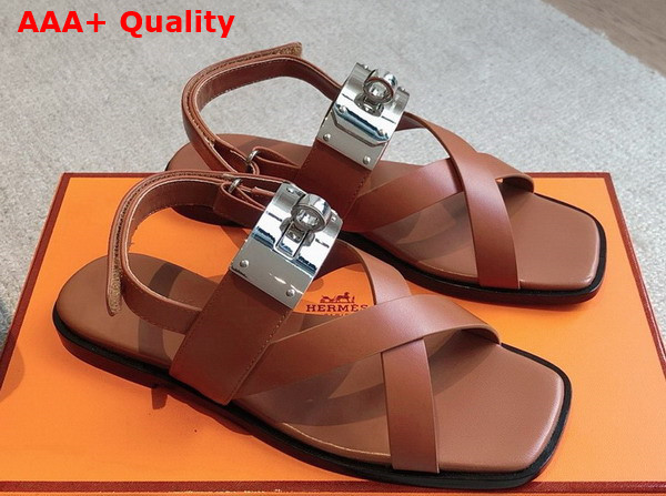 Hermes Ines Sandal in Brown Calfskin Replica