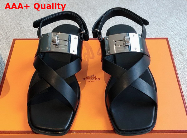 Hermes Ines Sandal in Noir Calfskin Replica