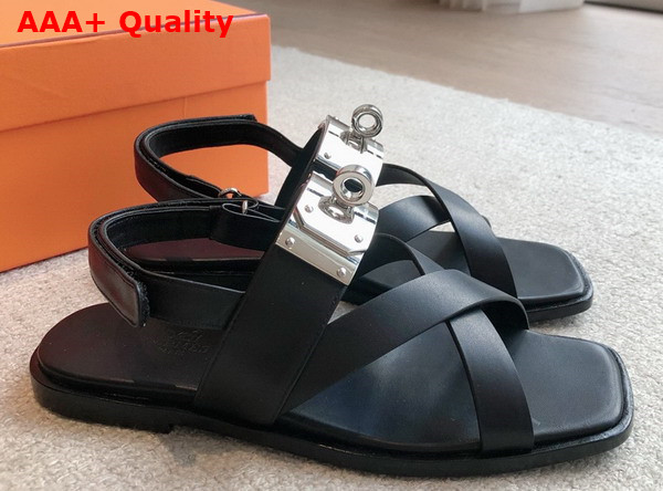 Hermes Ines Sandal in Noir Calfskin Replica