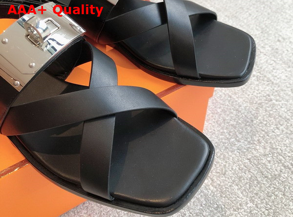 Hermes Ines Sandal in Noir Calfskin Replica