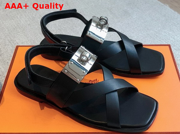 Hermes Ines Sandal in Noir Calfskin Replica