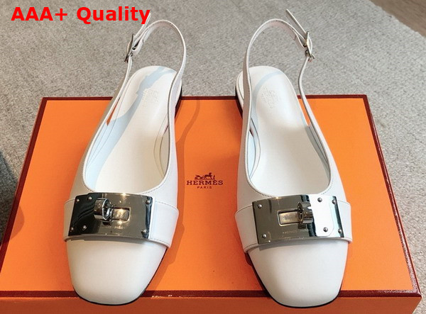 Hermes Innocente Slingback Flat in Blanc Calfskin Replica