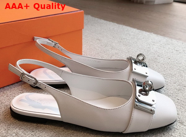 Hermes Innocente Slingback Flat in Blanc Calfskin Replica