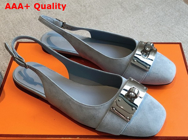 Hermes Innocente Slingback Flat in Bleu Ciel Suede Goatskin Replica