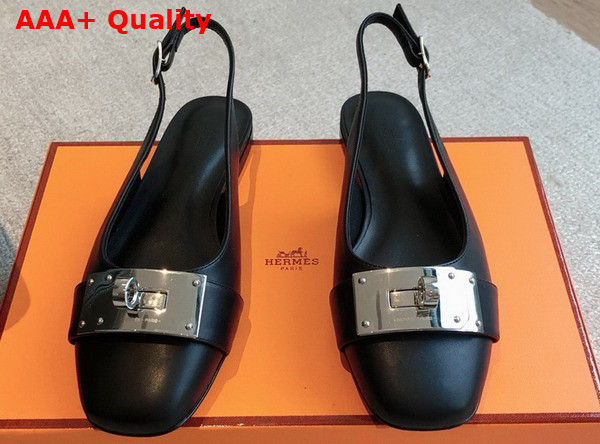 Hermes Innocente Slingback Flat in Noir Calfskin Replica