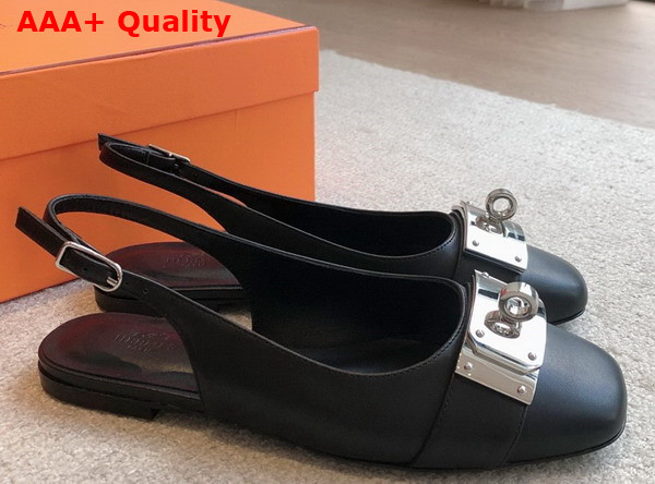 Hermes Innocente Slingback Flat in Noir Calfskin Replica