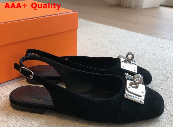 Hermes Innocente Slingback Flat in Noir Suede Goatskin Replica