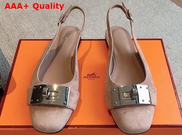 Hermes Innocente Slingback Flat in Nude Suede Goatskin Replica