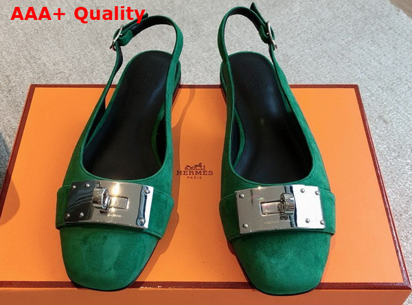 Hermes Innocente Slingback Flat in Vert Lierre Suede Goatskin Replica