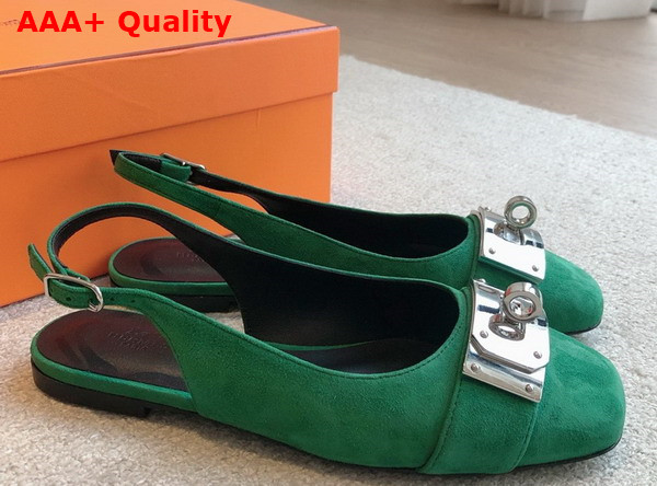 Hermes Innocente Slingback Flat in Vert Lierre Suede Goatskin Replica