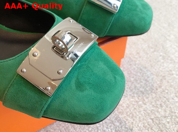 Hermes Innocente Slingback Flat in Vert Lierre Suede Goatskin Replica