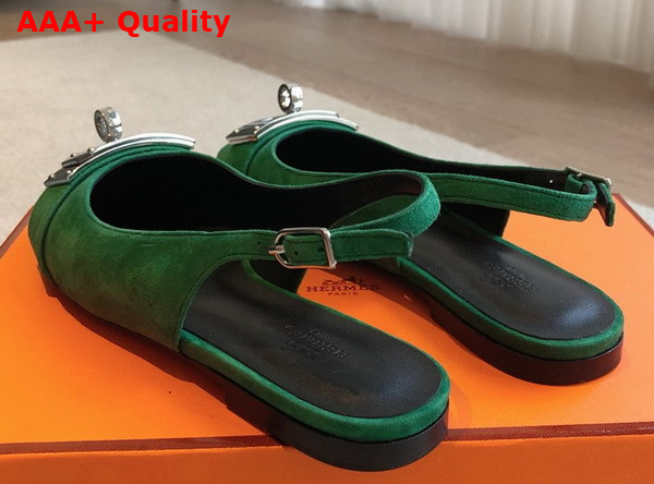 Hermes Innocente Slingback Flat in Vert Lierre Suede Goatskin Replica