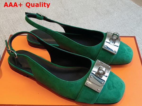 Hermes Innocente Slingback Flat in Vert Lierre Suede Goatskin Replica