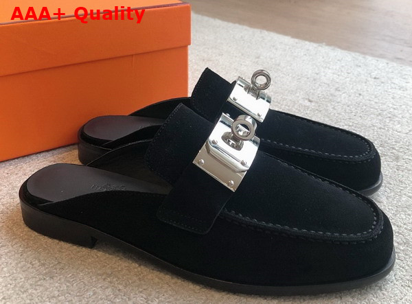 Hermes Iota Mule in Black Suede Goatskin Replica