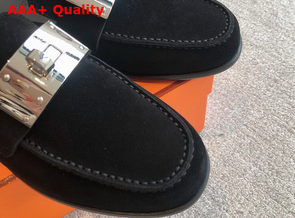 Hermes Iota Mule in Black Suede Goatskin Replica