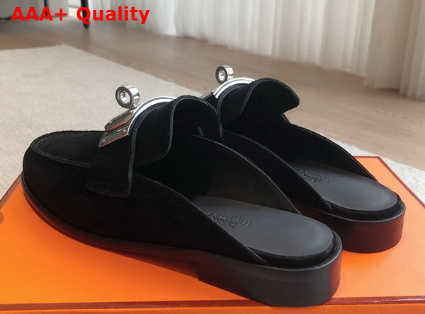 Hermes Iota Mule in Black Suede Goatskin Replica