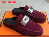 Hermes Iota Mule in Marron Mahogany Suede Goatskin Replica