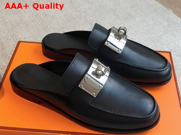 Hermes Iota Mule in Noir Calfskin Replica