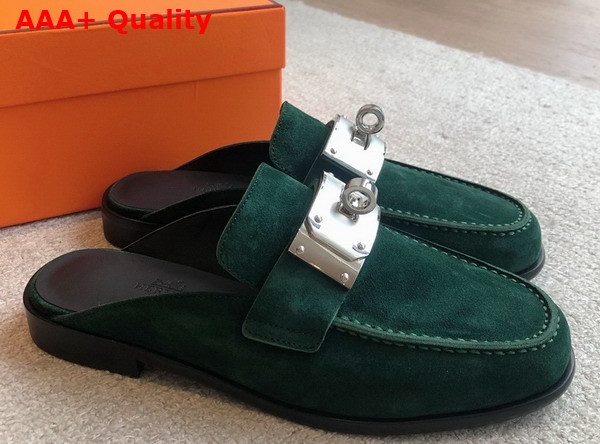 Hermes Iota Mule in Vert Fonce Suede Goatskin Replica