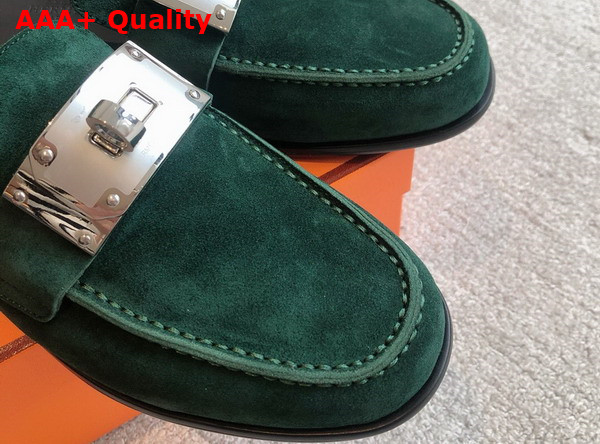 Hermes Iota Mule in Vert Fonce Suede Goatskin Replica