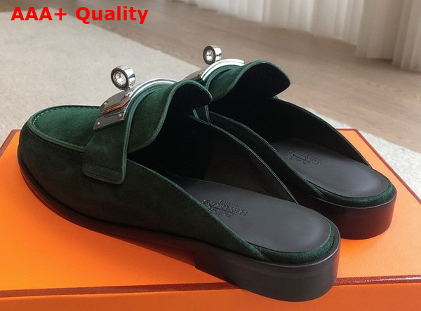 Hermes Iota Mule in Vert Fonce Suede Goatskin Replica