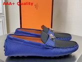 Hermes Irving Loafer in Epsom Calfskin with Ruthenium Pleated Mini Dog Hardware Blue Black Replica