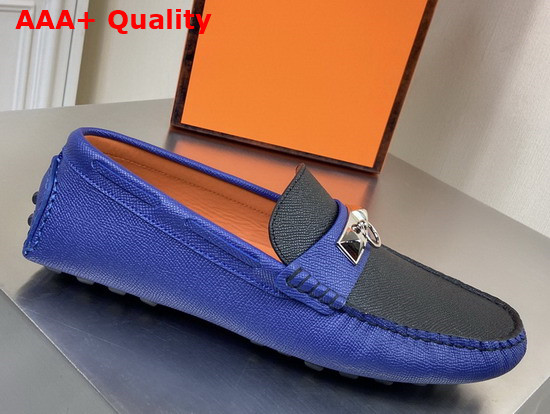 Hermes Irving Loafer in Epsom Calfskin with Ruthenium Pleated Mini Dog Hardware Blue Black Replica